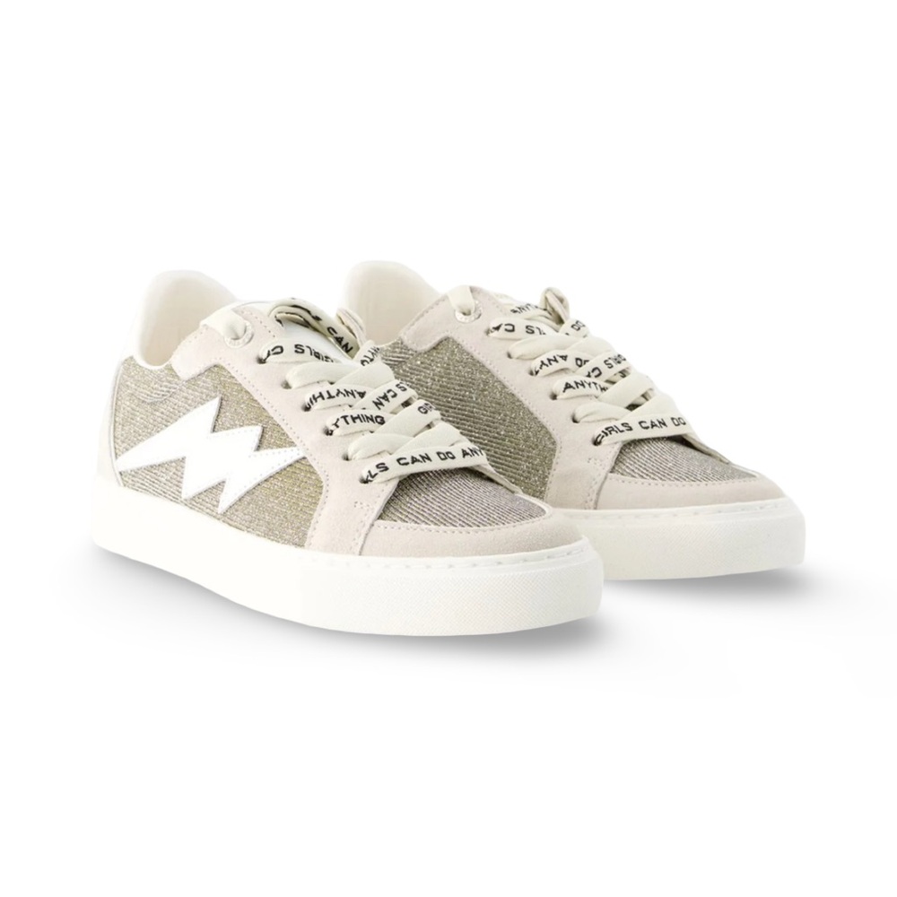 [ ZADIG & VOLTAIRE ] Zv1747 Low Top Canvas Sparkle Sneakers Silver+Ivory : 40